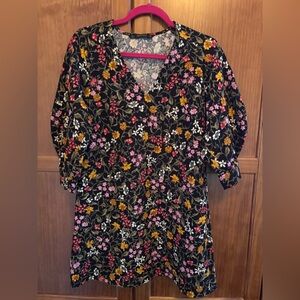 Zara Multicolor Floral V-Neck Balloon sleeve dress